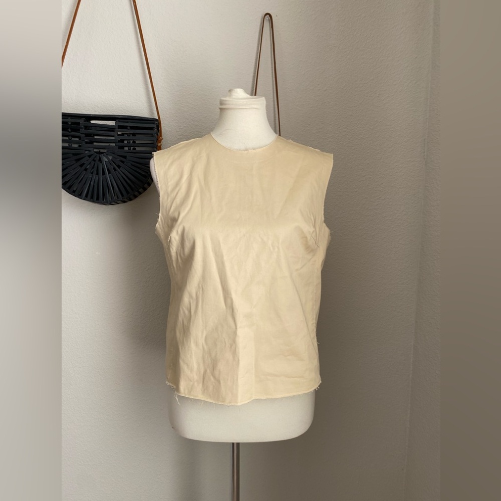 Frances Valentine Colette Shell Cotton Khaki Tank Top, Size Medium